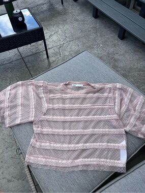 Zara Pink Lace-Trim Knit Top